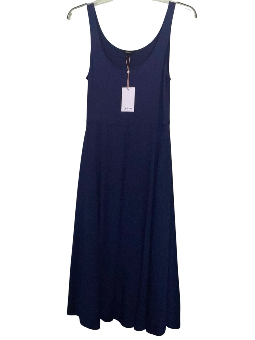 NWT- Quince Tencel jersey fit and flare midi dress. Size large in Navy. - Picture 2 of 12